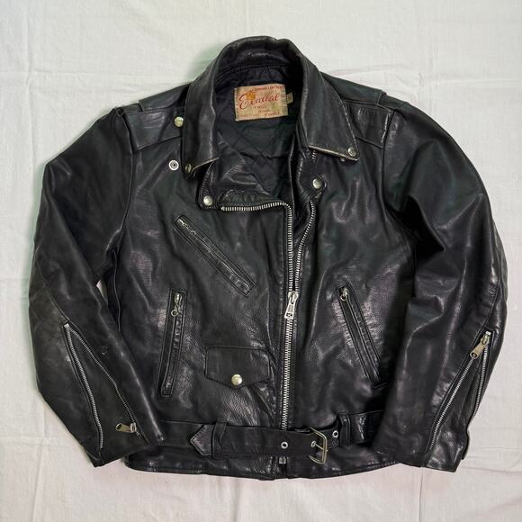 Vintage 70's Excelled Leather Belted Motorcycle Jacket - M - Picture 1 of 7